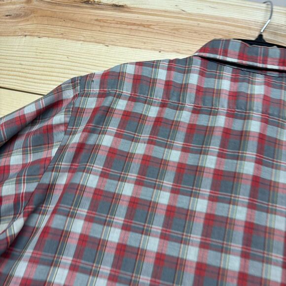 VINTAGE OshKosh Bgosh Shirt Large Gray Red Short Sleeve Button Up Work Wear - Picture 14 of 16